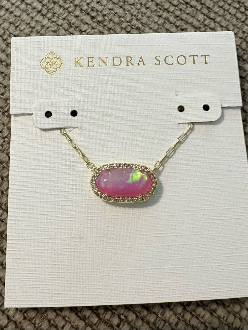 Kendra Scott Pink Iridescent Oval Pendant Necklace - Gold Chain